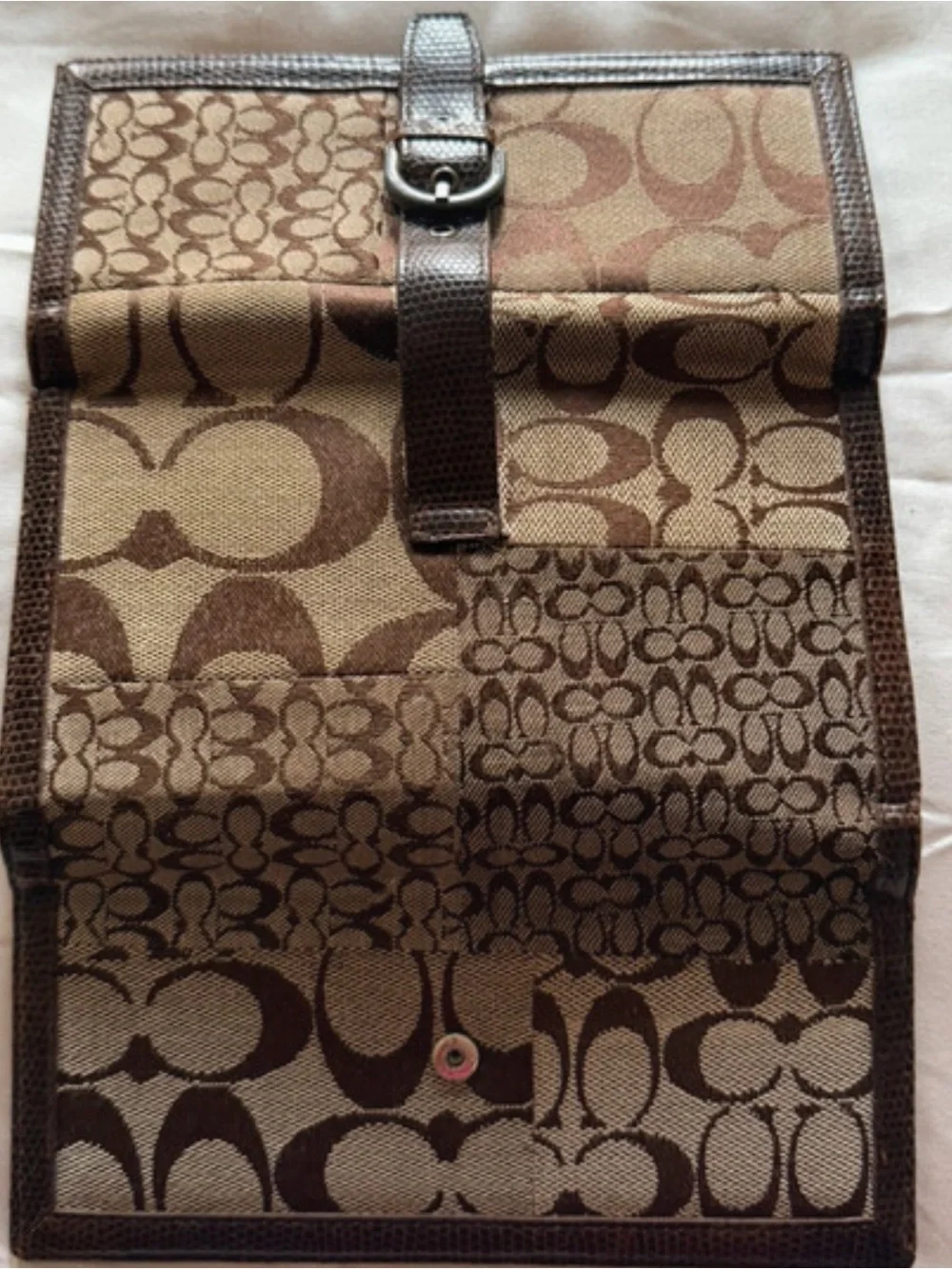 Coach Brown Signature Canvas Wallet with Buckle Detail